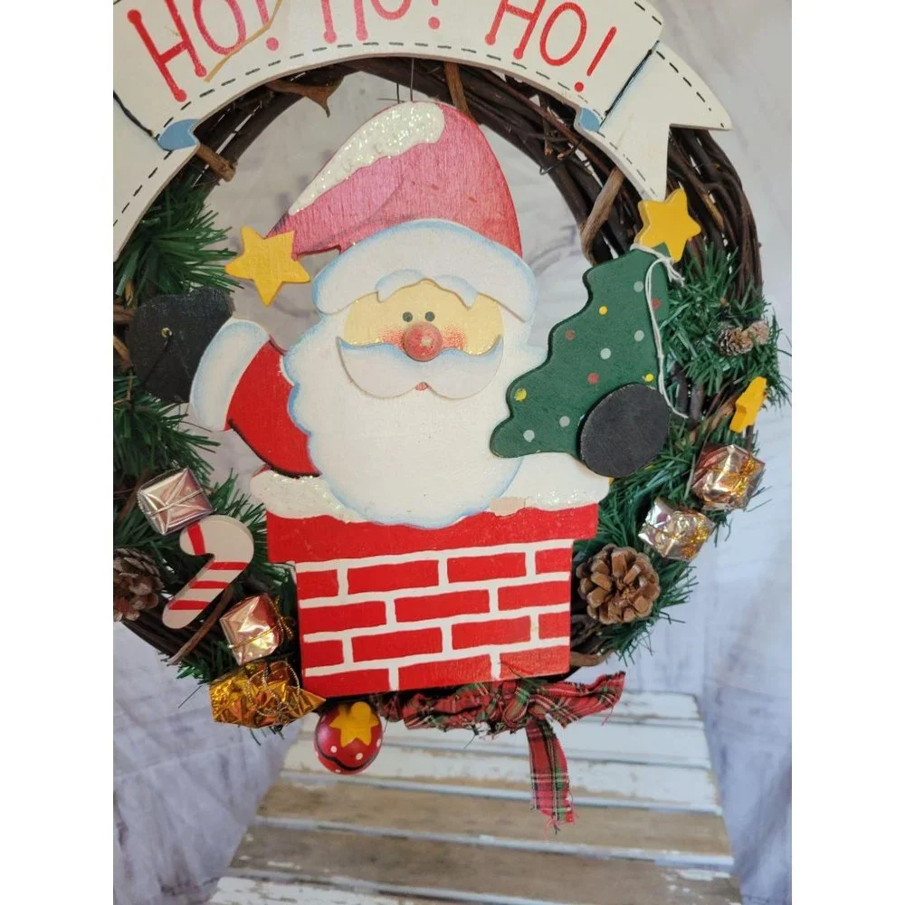 Santa wreath country folk Xmas‎ decor home outside